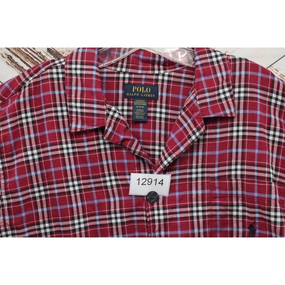Polo Ralph Lauren Pajama Top Mens Medium Sleepwear Red Plaid Button Up Sleepwear - Picture 8 of 8